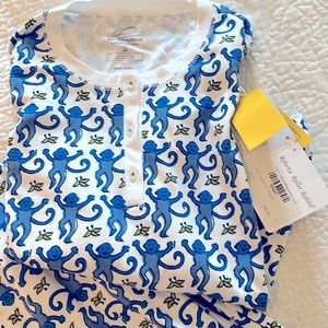 Roberta Roller Rabbit blue monkey pj set size 12. NWT